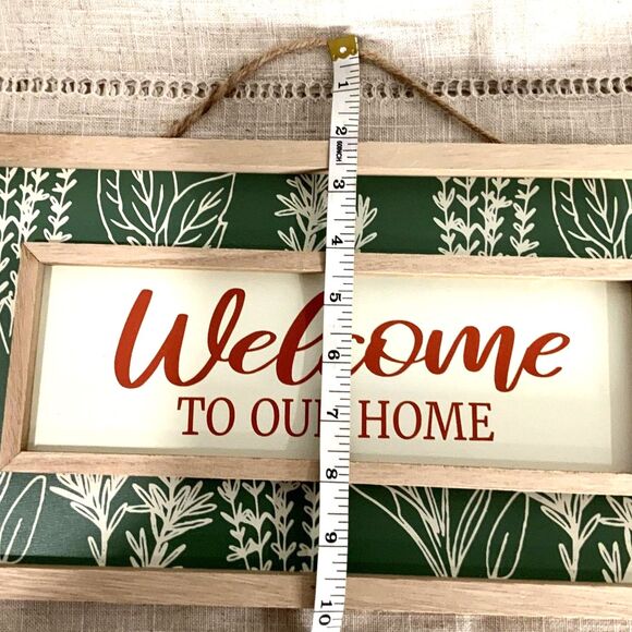 New! Beautiful Wooden "Welcome To Our Home" Green Floral/Herb Sign - Picture 4 of 7